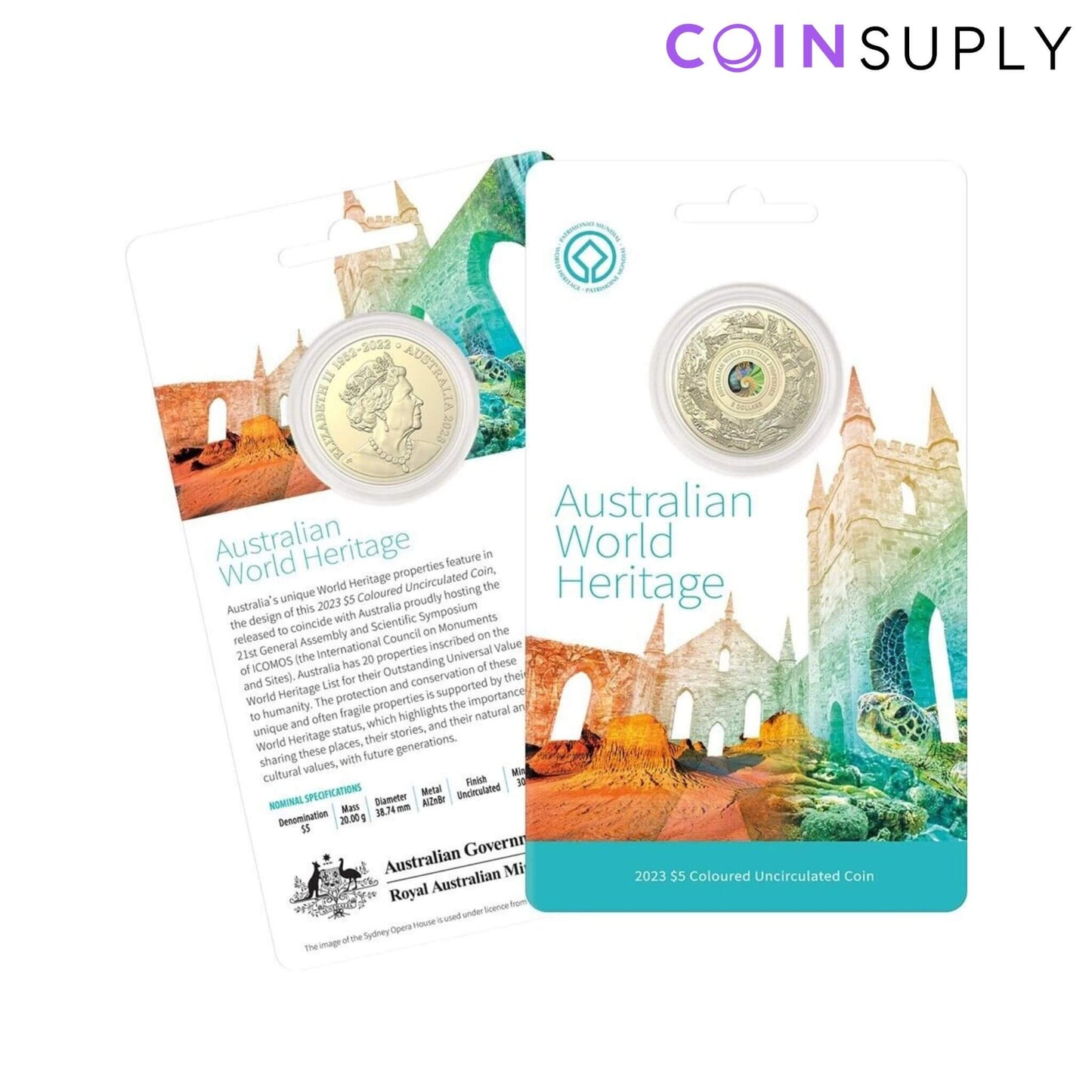 2023 $5 Australian World Heritage Properties Coloured Frosted Unc Coin