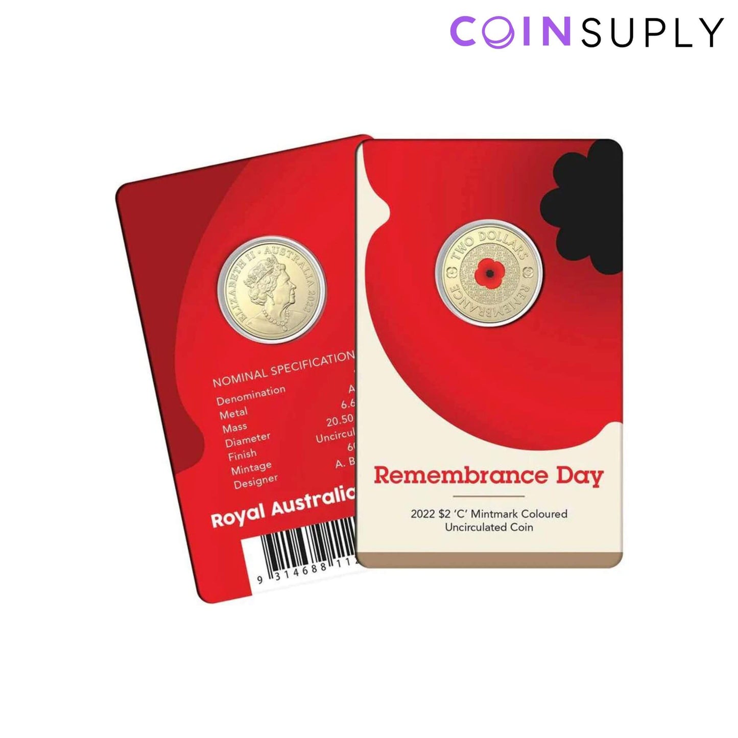 $2 2022 Remembrance Day Red Poppy 'C' Mintmark UNC